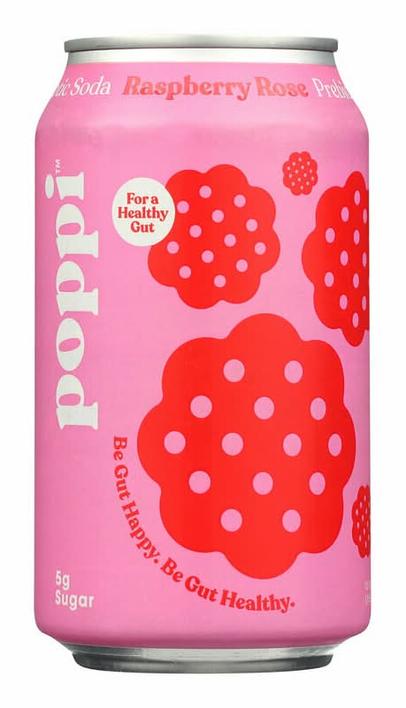 Poppi Raspberry Rose Prebiotic Soda Can 12oz | Postmates