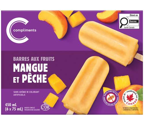 Compliments Barres De Fruits Glacés Mangue Et Pêche 6 X 75 Ml / Compliments Frozen Fruits Bars Mango Peach 6 x 75 ml