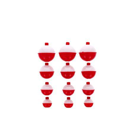 Eagle Claw Q07030-001 Round Snap-On Plastic Floats, Red/White, Assorted Sizes, 12Pk