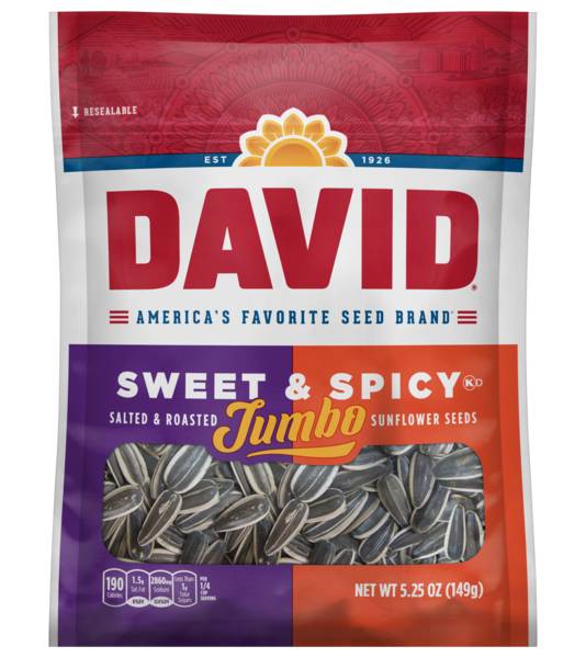 DAVID Roasted & Salted Sweet & Spicy Jumbo Sunflower Seeds 5.25oz