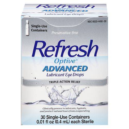 Refresh Optive Advanced Lubricant Eye Drops Single Use Containers - 0.01 fl oz x 30 pack