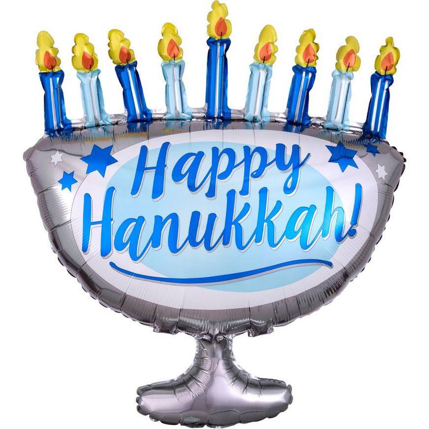 Uninflated Hanukkah Menorah Foil Balloon, 26in x 29in