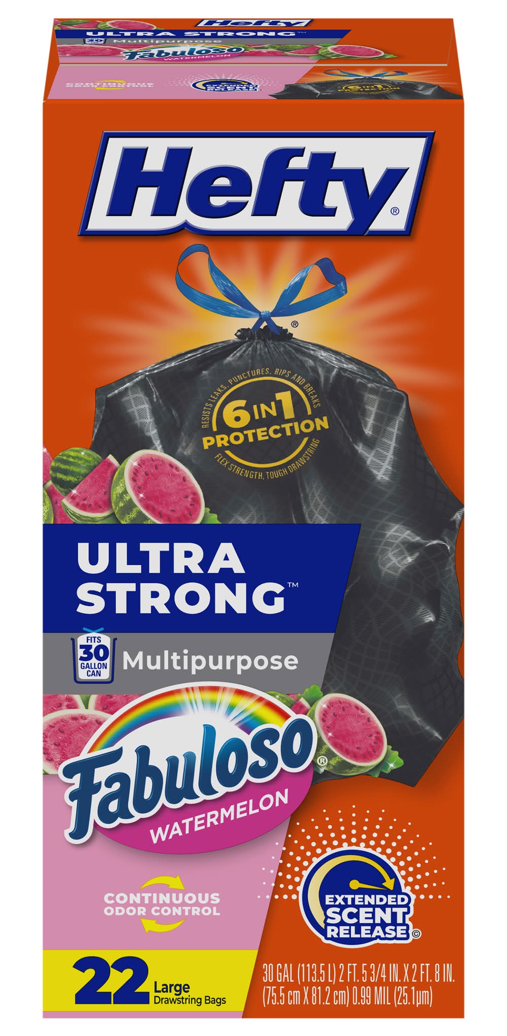 Hefty Ultra Strong Trash Bags 30 Gallon, Fabuloso Watermelon, L, Black (22 ct)