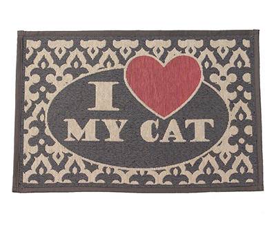 "I Love My Cat" Gray Quatrefoil Fabric Placemat