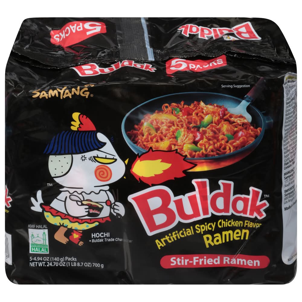 Samyang Buldak Stir-Fried Ramen Noodles, Spicy Chicken (5 x 4.94 oz)
