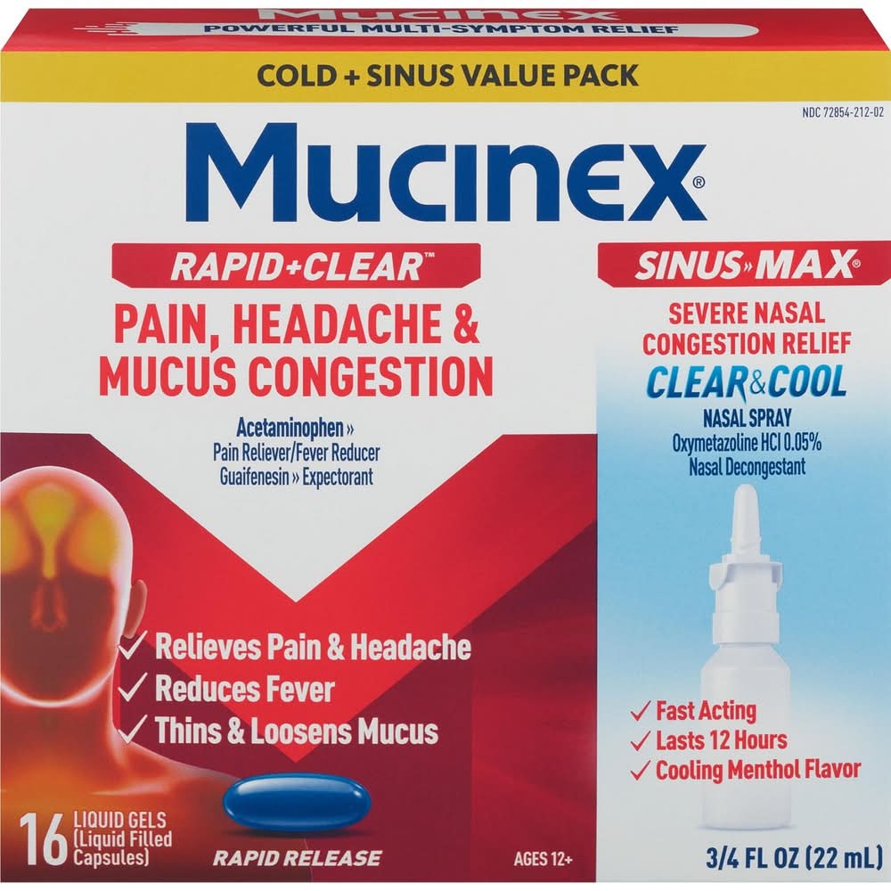 Mucinex Combo Rapid Clear Kit Liquid Gels & Sinus Max Nasal Spray 12+ Year (0.75 fl oz, 17 ct)