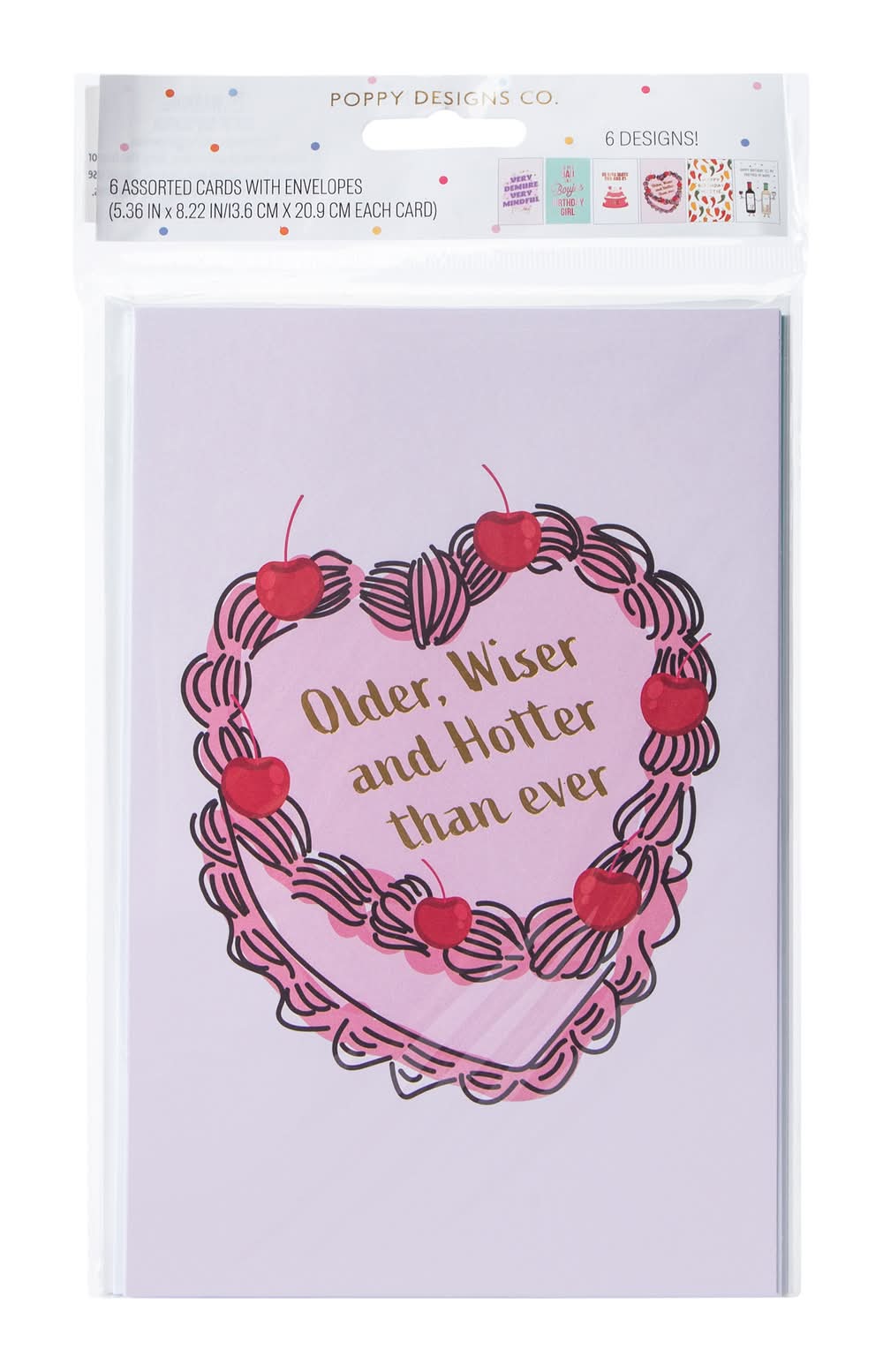 Assorted Cards With Envelopes 6-Pack Pink Cake