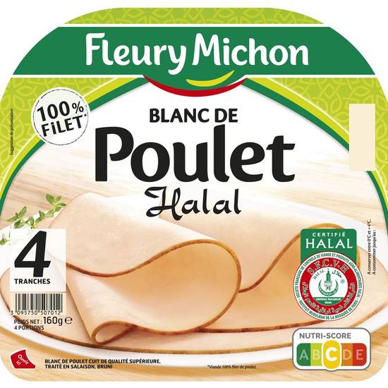 Blanc de poulet halal en tranches FLEURY MICHON 4x40g