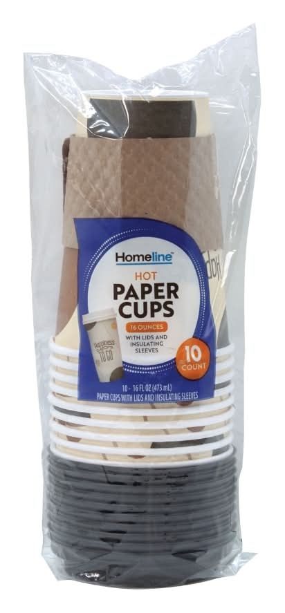 Homeline Hot Cups with Lids and Sleeves, 10 ct.