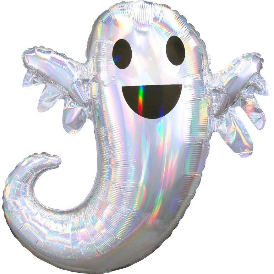 Uninflated Iridescent Friendly Ghost Foil Balloon, 25in x 28in - Halloween