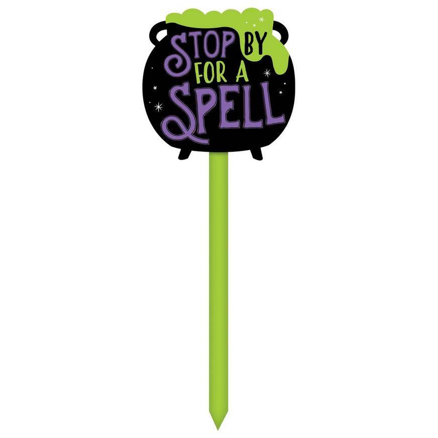 Party City Cauldron Spell Yard Stake, 12" x 2 3/4 ft, Green-Purple-Black