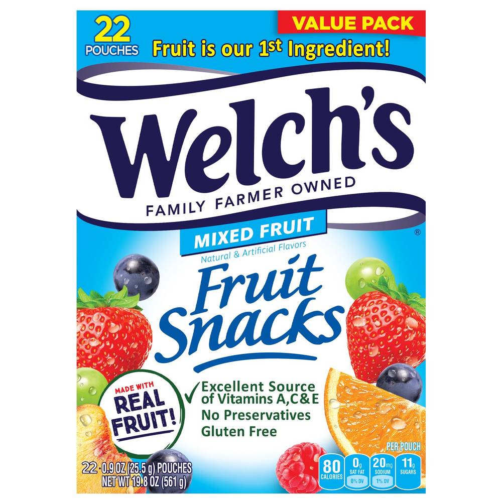 Welch's Mixed Fruit Flavored Fruit Snacks Pouches, 22 ct, 19.8 oz