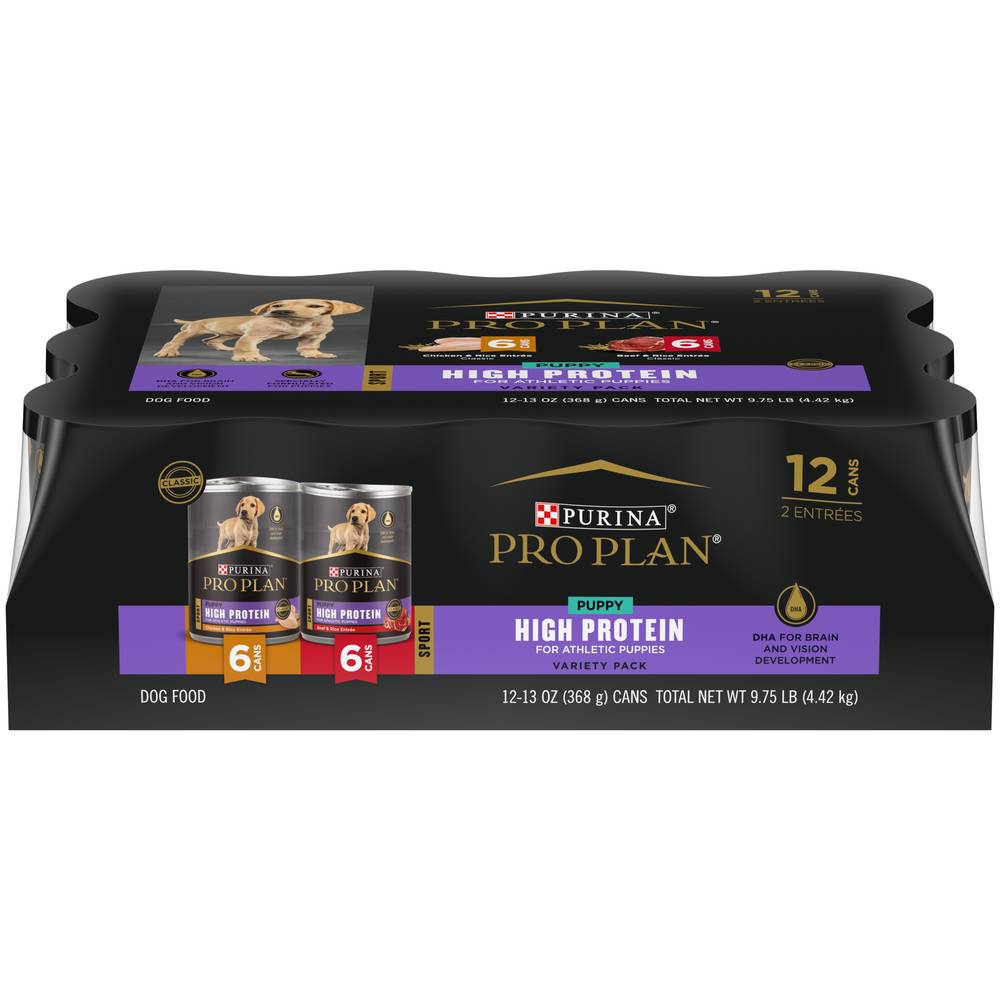 Pro Plan High Protein Puppy Wet Dog Food Variety pack, Beef,Chicken (9.75 lbs, 12 ct)