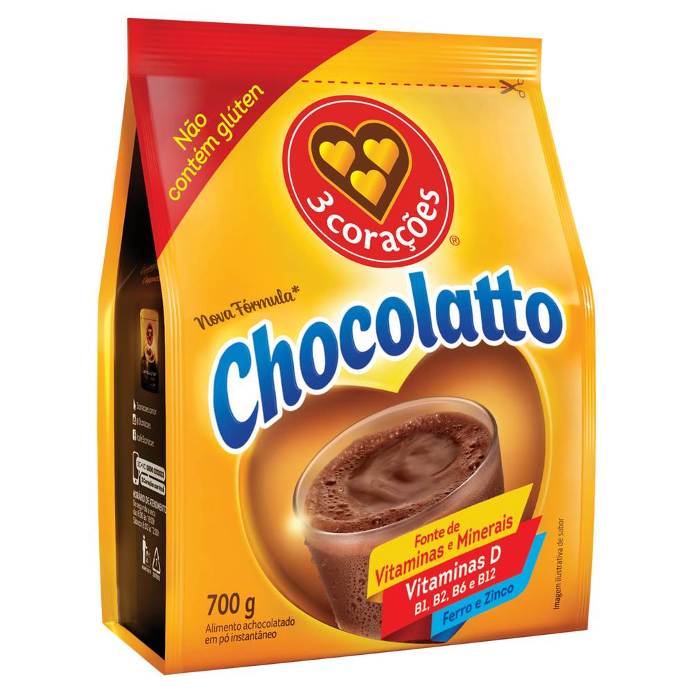 3 Corações achocolatado em pó chocolatto (700 g)
