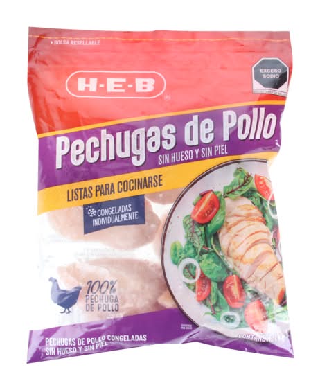 H-E-B · Medias pechugas de pollo congeladas sin hueso y sin piel (1 kg)