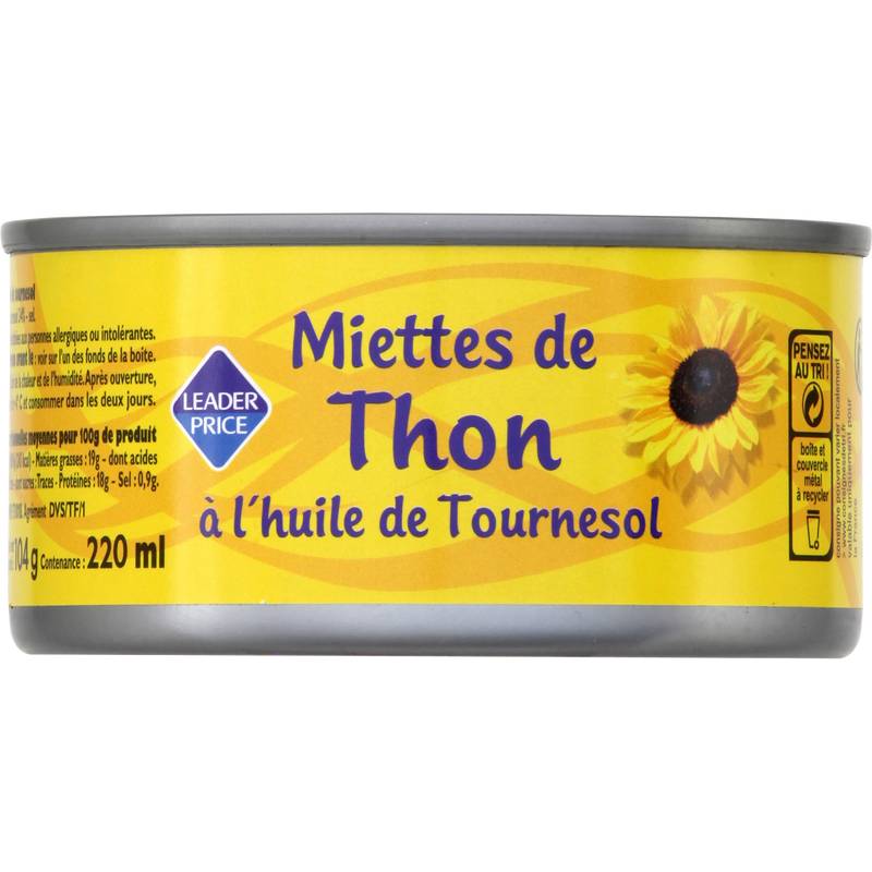 Leader Price - Miettes de thon à l'huile de tournesol (104g)