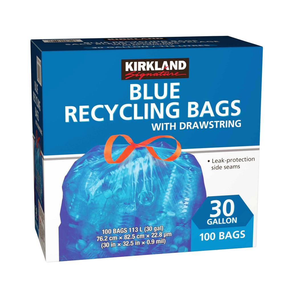 Kirkland Signature Blue Recycling Bags With Drawstrings Pack Of 100