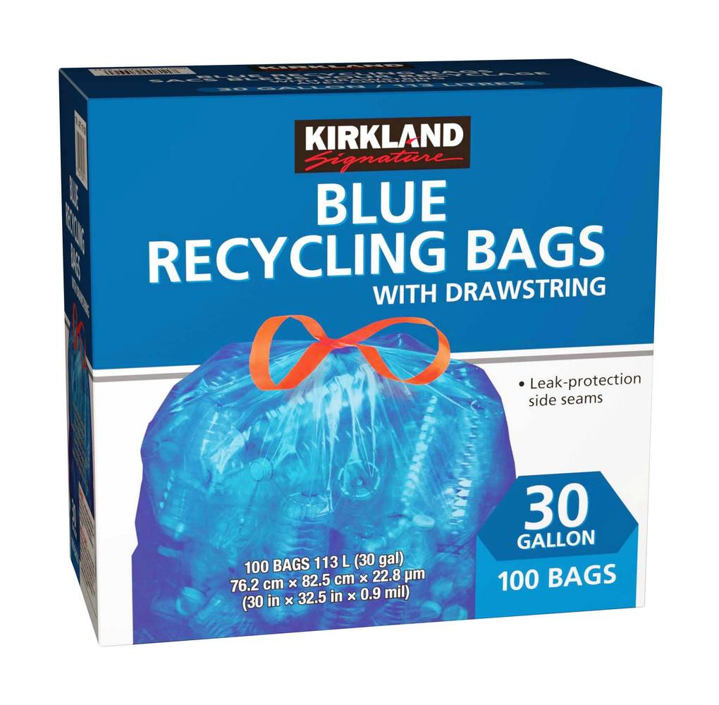 Kirkland Signature - Sacs Bleus Pour Recyclage Avec Cordon Paquet De 100 / Kirkland Signature Blue Recycling Bags With Drawstrings Pack Of 100