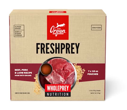 ORIJEN FRESHPREY Frozen Beef, Pork & Lamb with Grains Recipe Complete Adult Dog Food, 112 oz.