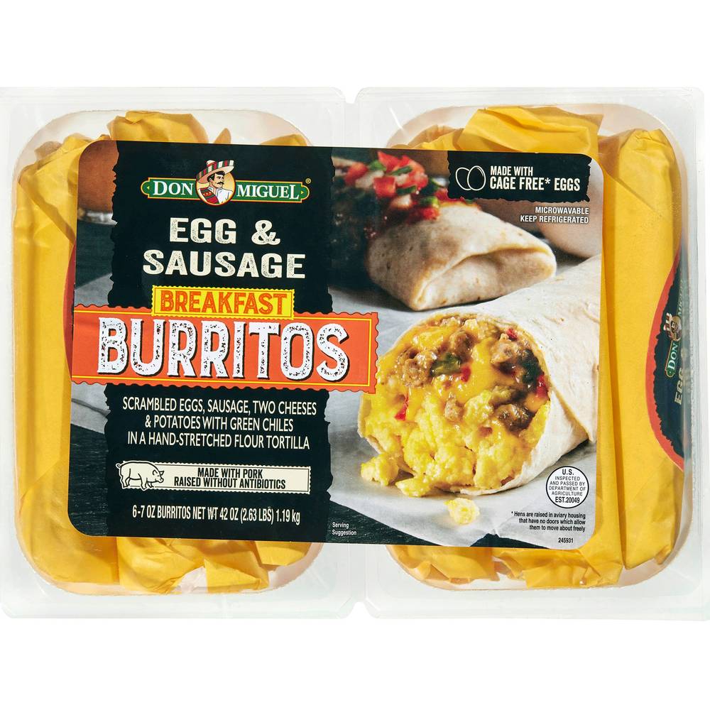 Don Miguel Egg & Sausage Breakfast Burritos , 7 oz, 6 count
