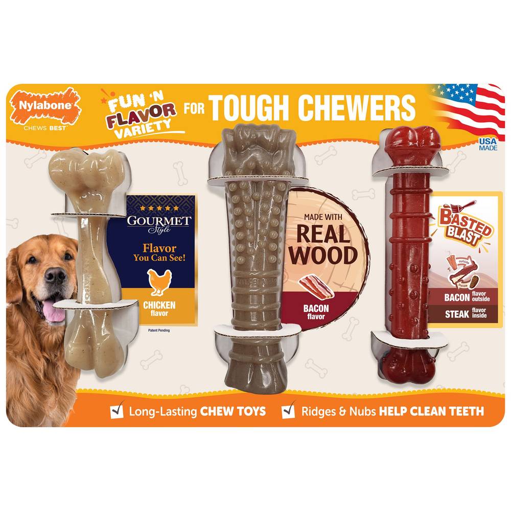 Nylabone Fun N Flavor Tough Dog Chew Variety pack (3 ct)