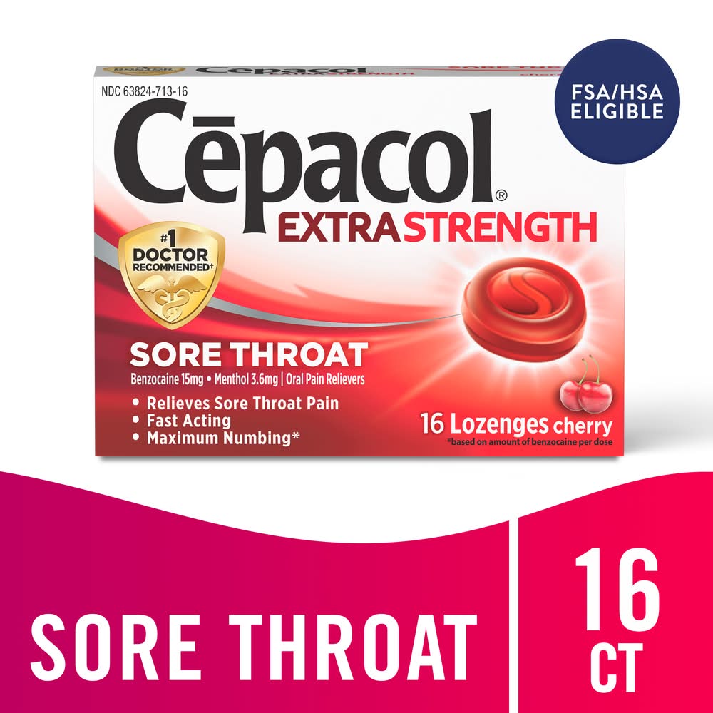 Cepacol Extra Strength Sore Throat Lozenges, Cherry (16 ct)