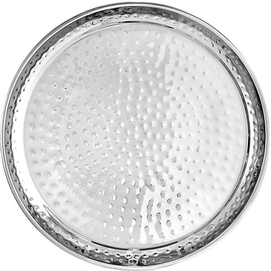 Silver Stainless Steel Hammered Serving Tray, 15.5in