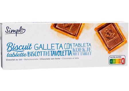Biscuits tablette chocolat lait SIMPL - le paquet de 150g