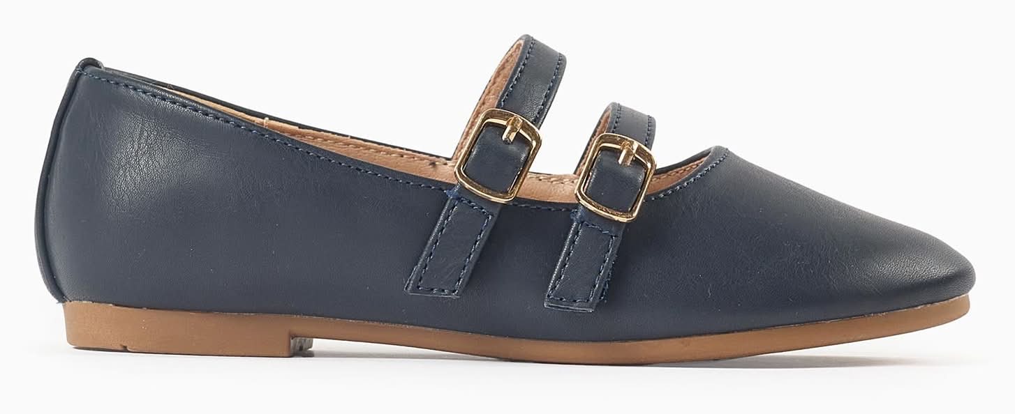 Sabrinas Com Tiras Com Fivela Decorativa Para Menina, Azul-Escuro (Azul Escuro - 33)