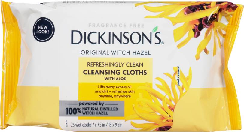 Dickinson's Original Witch Hazel Refreshingly Clean Fragrance Free Cleansing Cloths With Aloe (25 ct)