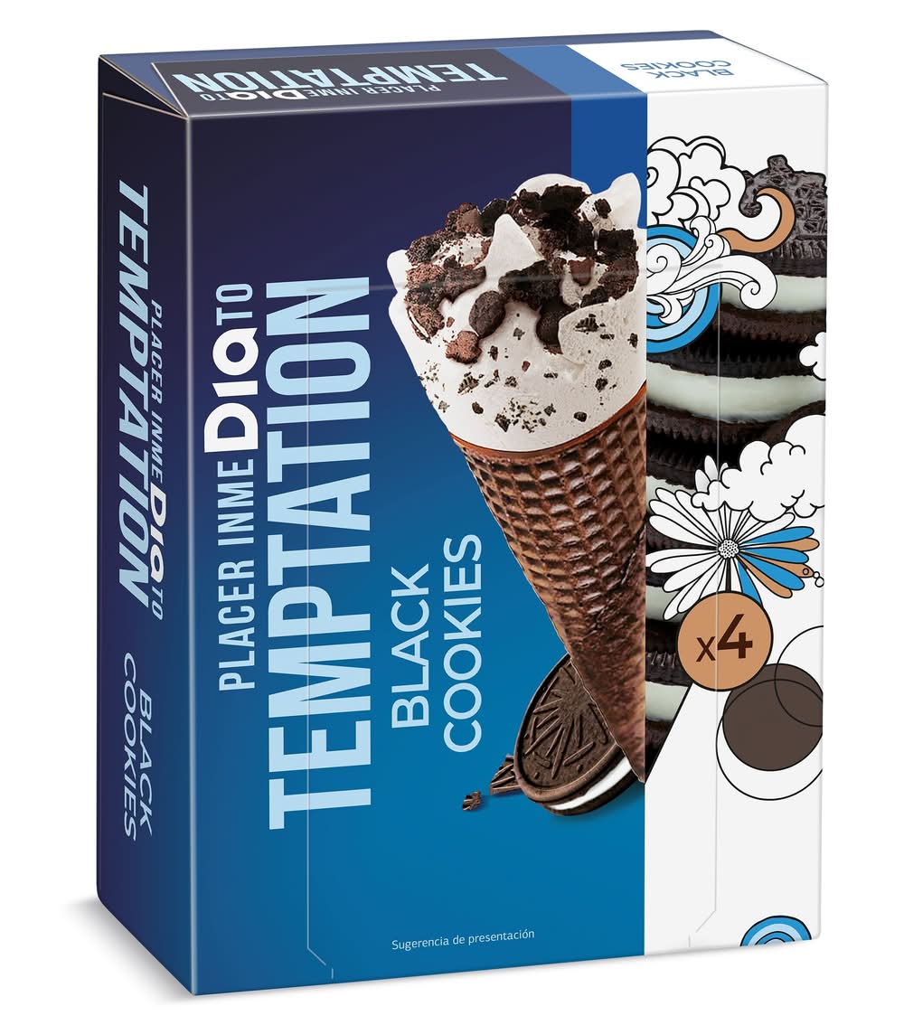 Helado Cono Black Cookies 4 Unidades Temptation De Dia Caja 260 G