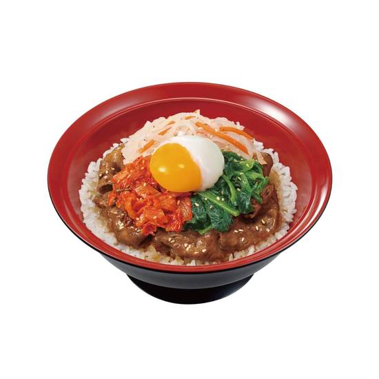おんたまビビンバ牛カルビ焼肉丼 Bibimbap Style Simmered & Grilled Beef Rib Rice Bowl w/ Soft-Boiled Egg