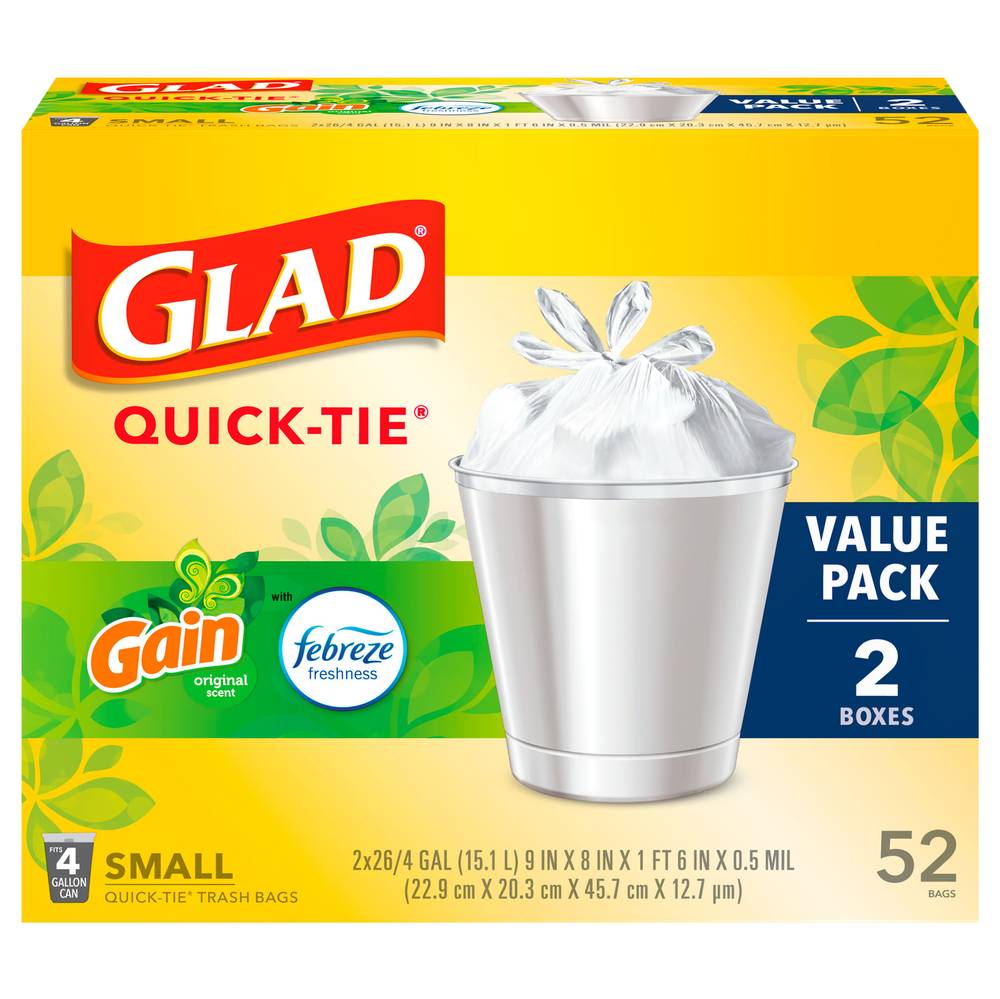 Glad Gain Quick Tie Small Trash Bags (52 ct)