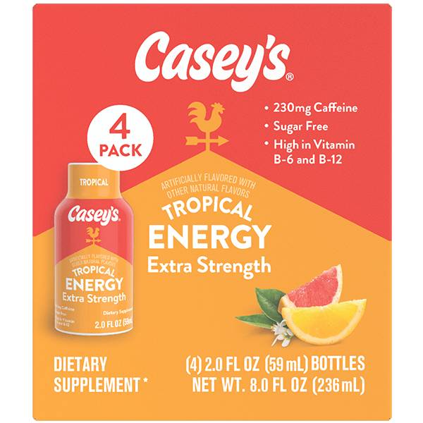 Casey's Extra Strength Tropical Energy Shots 2oz Bottle 4-pack