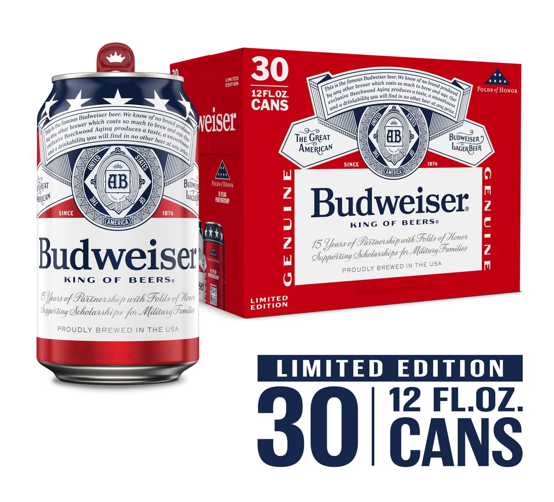 Budweiser American Patriotic Lager Beer (30 x 12 fl oz)