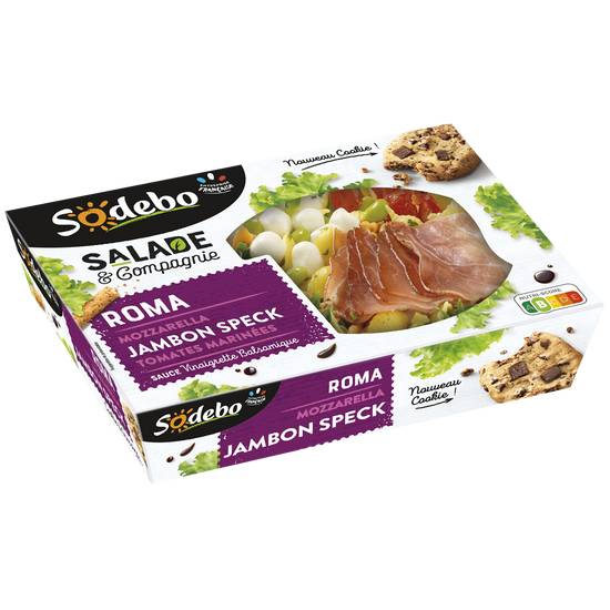 Salade de pâtes, jambon speck, crudités et mozzarella - Roma, SODEBO320g