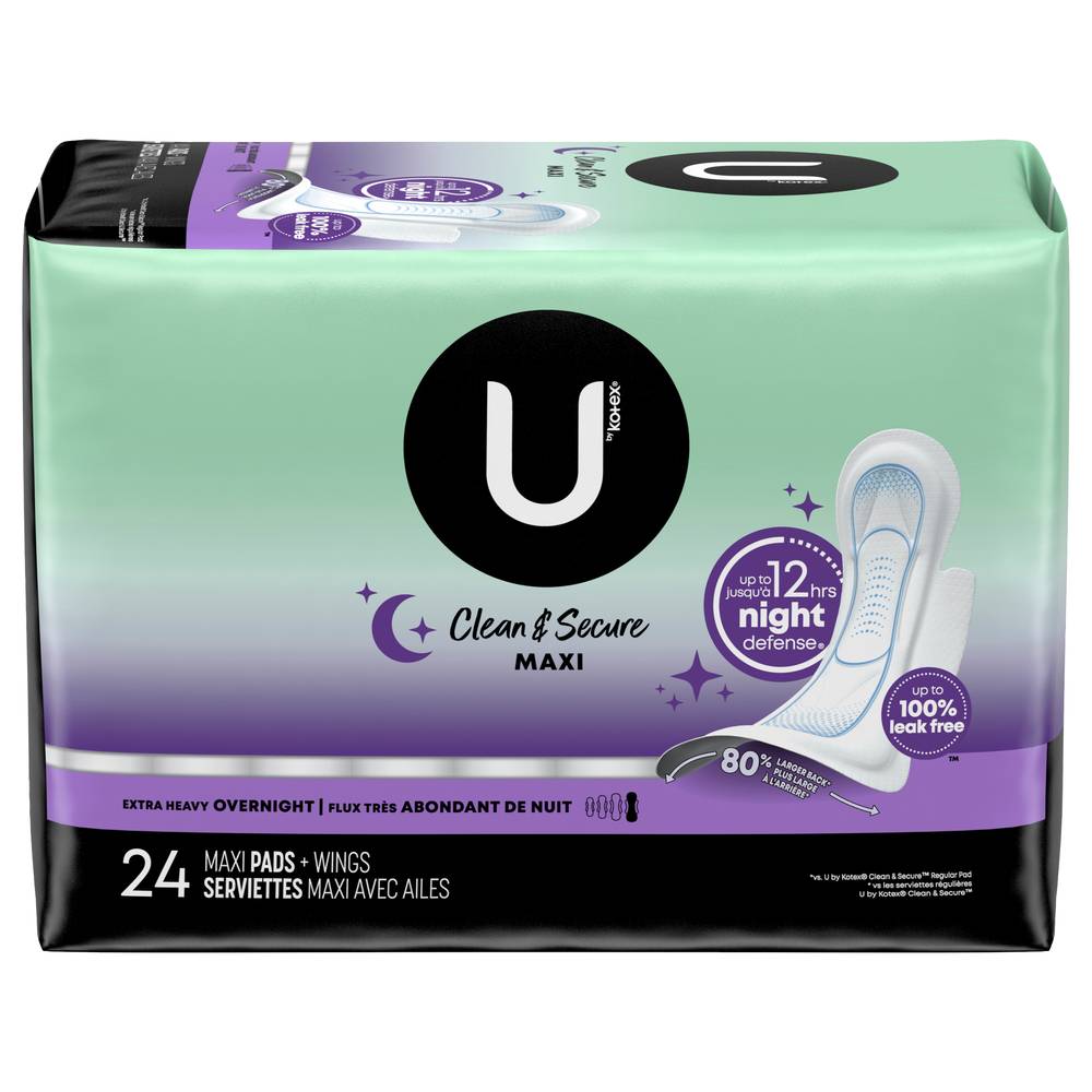 Kotex U Security Extra Heavy Overnight Maxi Pads With Wings (24 ct)