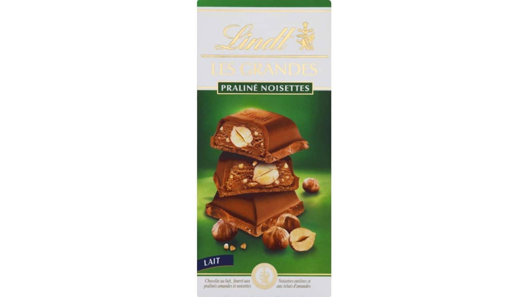 Lindt - Chocolat au lait les grandes pralines noisettes  tablette