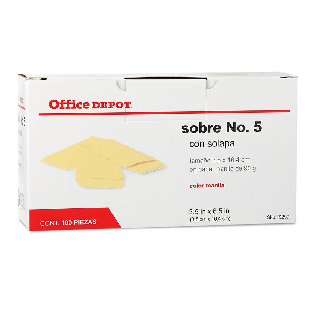 Office depot sobres no.5 (caja 100 piezas)