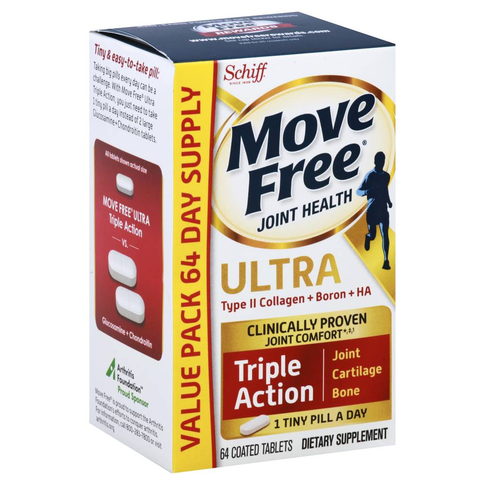 Move Free Ultra Triple Action - 64 Tablets, Value pack - Joint Health Supplement With Type Ii Collagen, Boron, and Ha