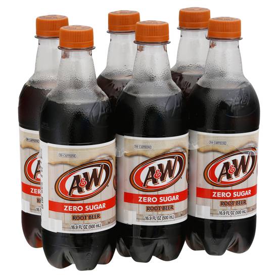 A & W Zero Sugar Root Beer (6 ct, 16.9 fl oz)