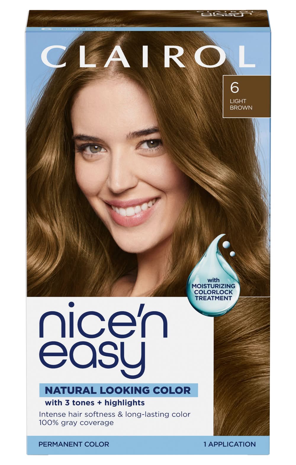 Nice'n Easy 3 Tones+Highlights Permanent Hair Color, 6 Light Brown (9.6 oz)