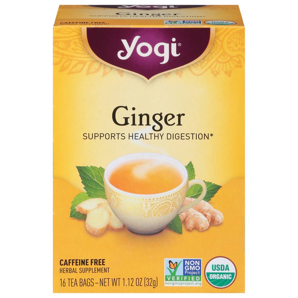 Yogi Caffeine Free Herbal Supplement Tea Bags, Ginger (1.12 oz, 16 ct)