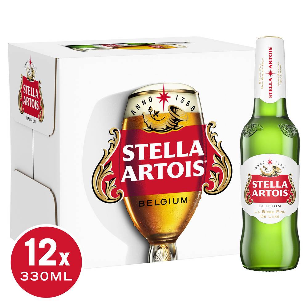 Stella Artois Premium Lager Beer Bottles 12x330ml ABV- 4.6%