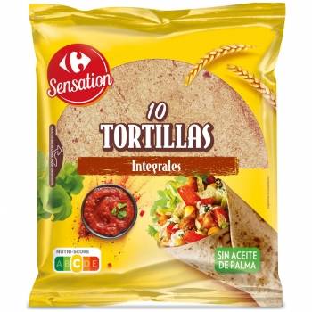 Tortillas de trigo integral Carrefour Sensation sin aceite de palma 10 ud.