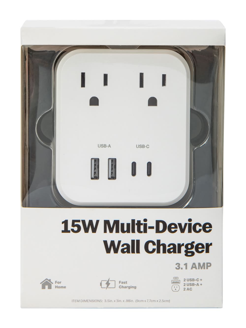 15W USB-C & USB Wall Charger With Outlets White