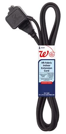 Complete Home Fabric Indoor Extension Cord, 9 ft, Black