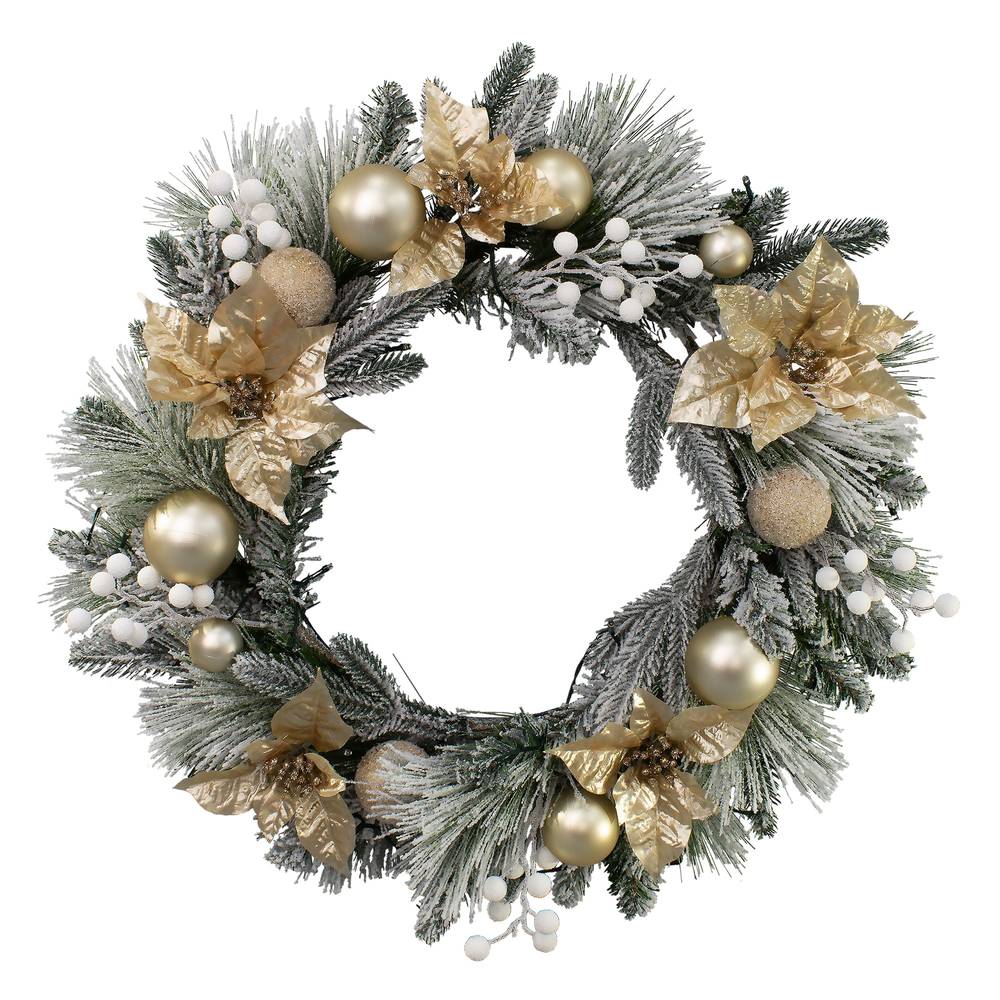 Holiday Living 28-in Pre-lit Indoor Battery-operated Gold, Green,White Artificial Christmas Wreath | B660260A