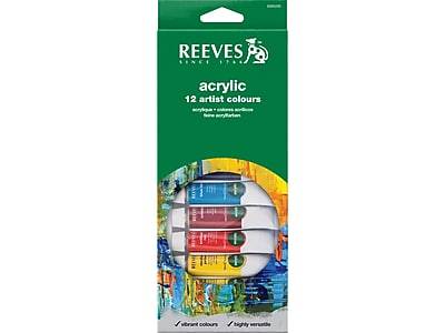 Reeves Washable Acrylic Paints, Assorted Colors, 0.34 Oz., 12/Pack (8493200)