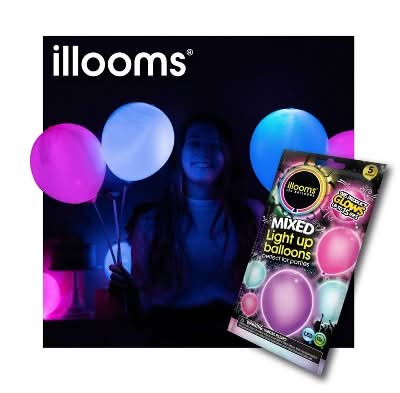 illooms Led Light Up Mixed Solid Balloon For Parties Ages 8+, Assorted (5 ct)